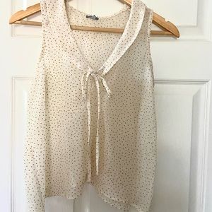 Polka Dot Semi Sheer Crème Top with Bow. Sz Small.